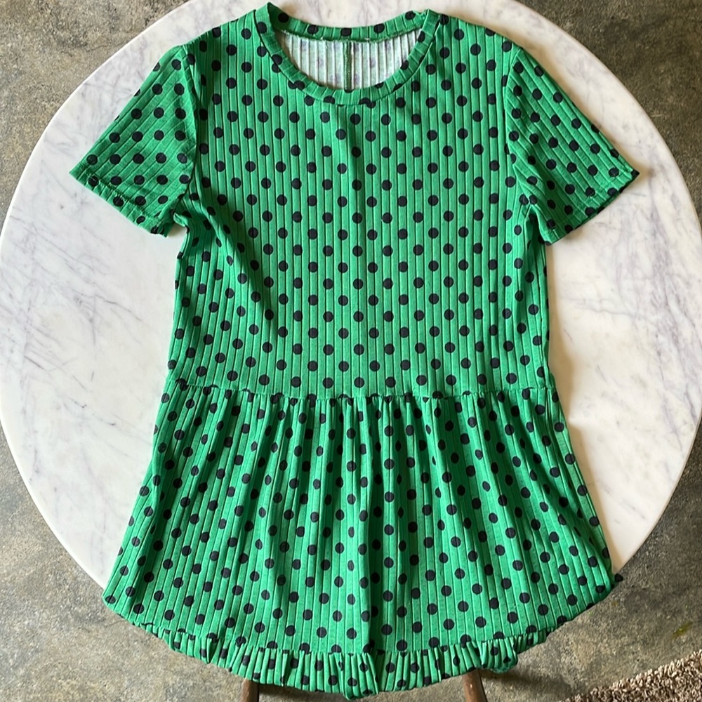 Zara Women’s Green and Navy Polka Dot Dress Size Medium